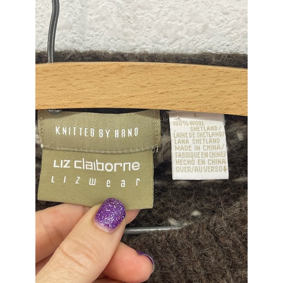 Vtg Liz Claiborne Fair Isle Shetland Wool Sweater L Scandi Hand Knit Apres Ski - Picture 2 of 9